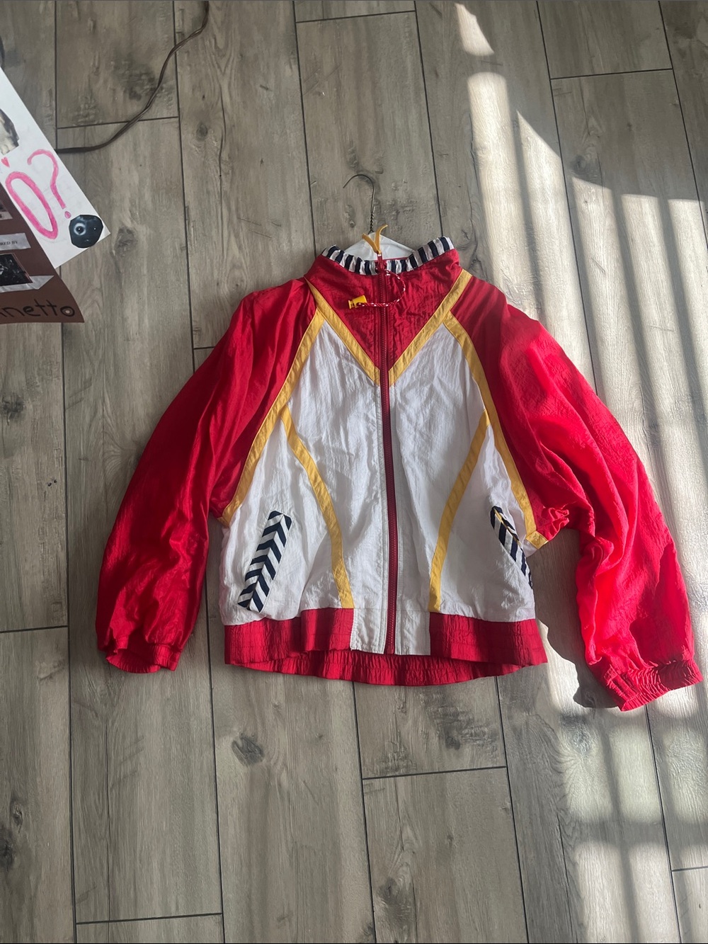 Red & White Windbreaker Jacket with Yellow Trim